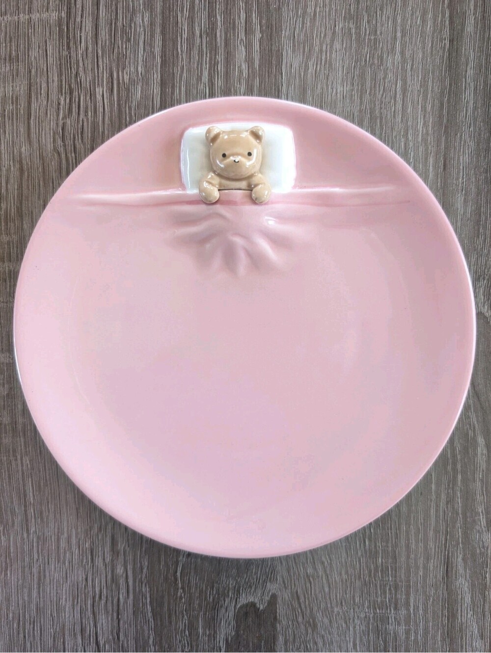 Bernard Carant Cry Baby Teddy Bear Tucked In Blanket Sleeping Pink Ceramic Plate